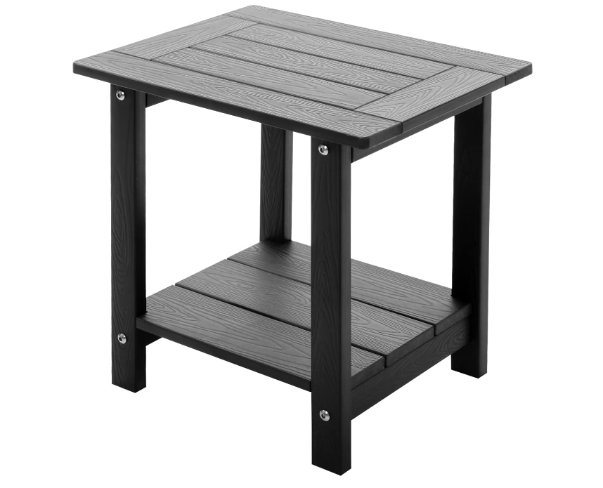 Double Adirondack Side Table Weather Resistant, Outdoor Rectangular End Table for Adirondack Chair, Black with Wood Grain