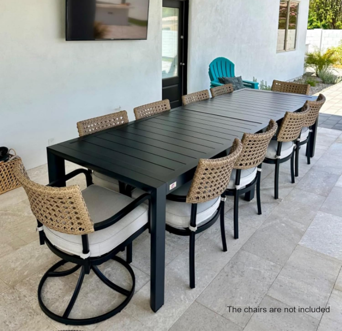 Outdoor Dining Table 121" X 37" Slatted Tabletop Large Aluminum Rectangular Patio Dining Table for 10, Weather-Resistant Patio Table for Backyard Garden Lawn Porch Deck