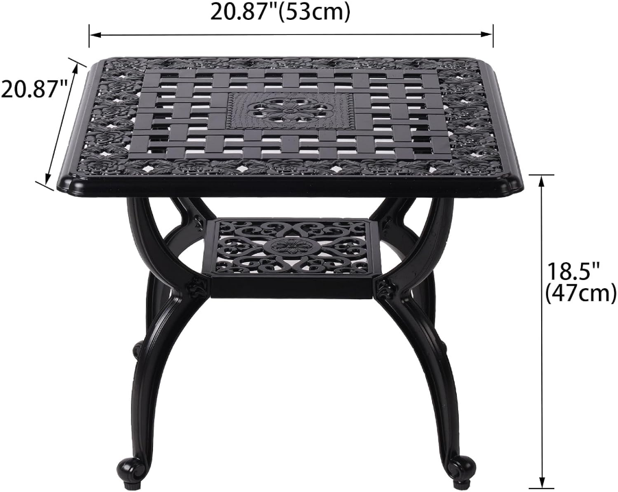 Cast Aluminum Outdoor Side Table,Outdoor Coffee Table,Small Outdoor Table,Outdoor Side Tables for Patio,Garden,Balcony, for All Weather (Black, Square)