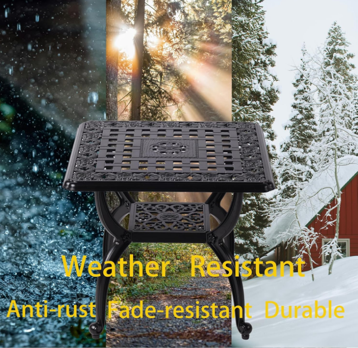 Cast Aluminum Outdoor Side Table,Outdoor Coffee Table,Small Outdoor Table,Outdoor Side Tables for Patio,Garden,Balcony, for All Weather (Black, Square)
