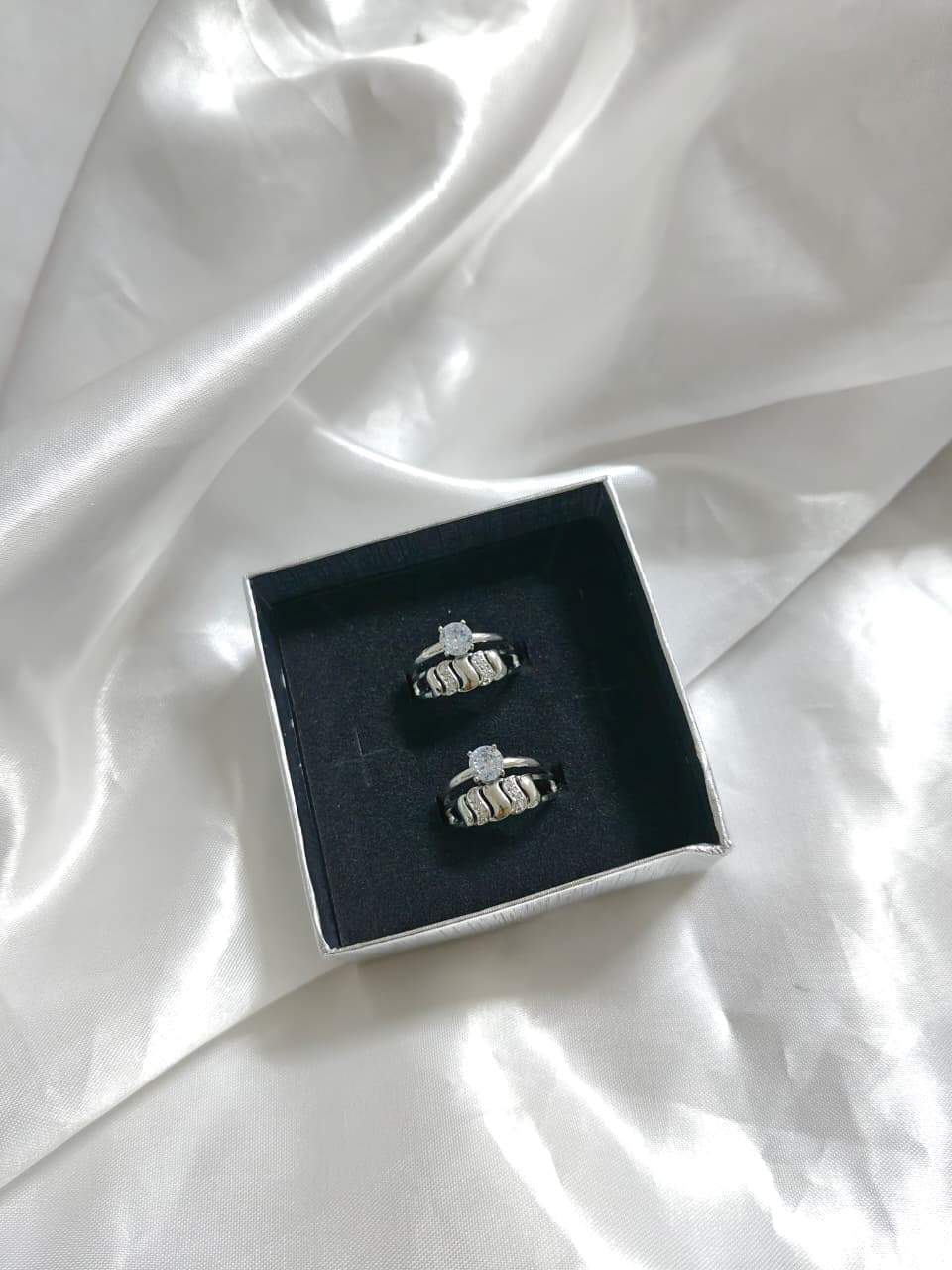 SILVER PLATED DOUBLE BAND SOLITIRE RING