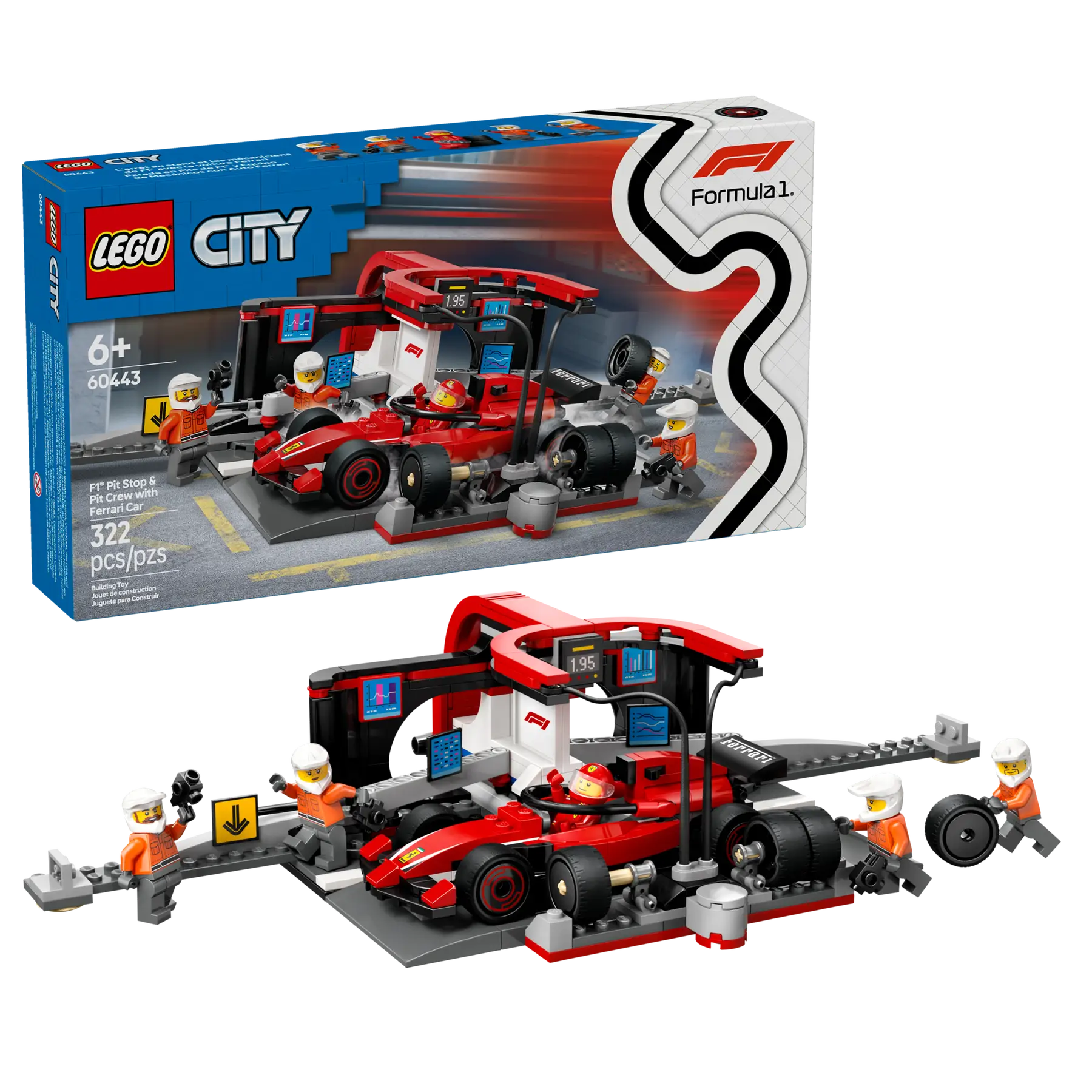 LEGO® City F1® remonto punktas, mechanikai ir Ferrari automobilis 60443
