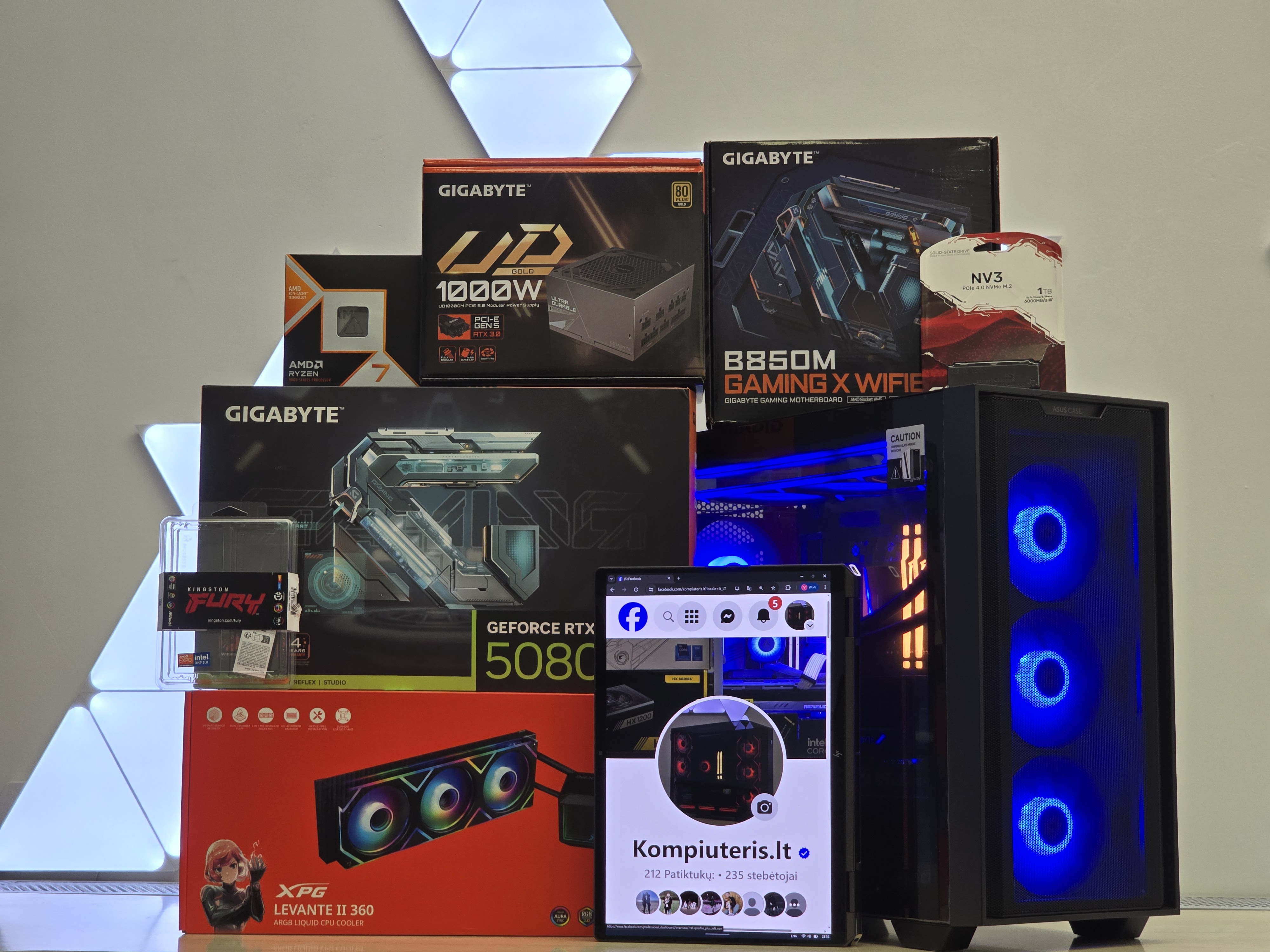 RTX 5080 su Ryzen 7 9800X3D Kompiuteris