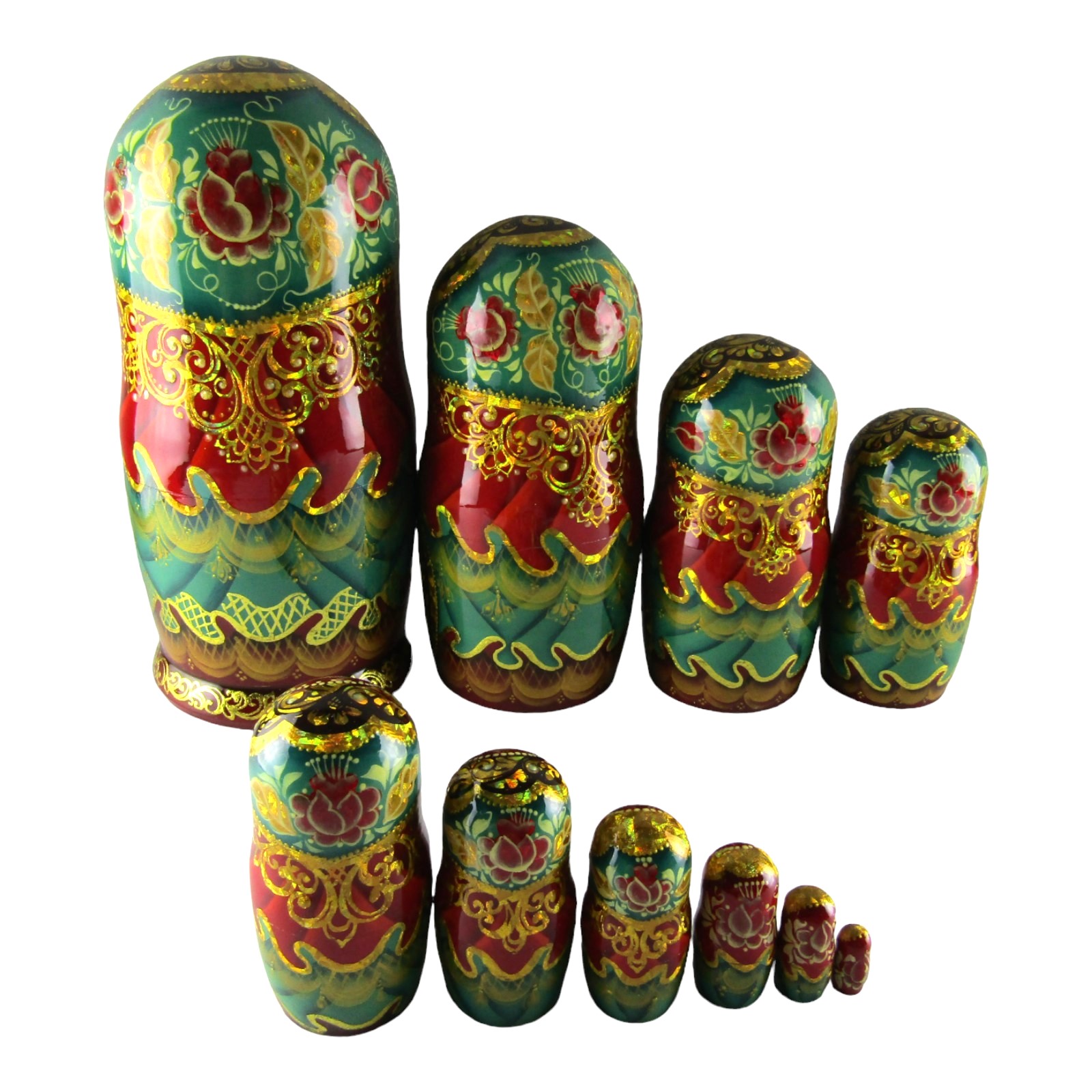 Nesting Doll 10" 10 Piece, Folk-art Fairytale Hand Made Set Russian Matryoshka