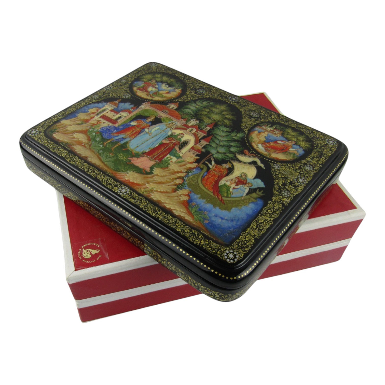 Large Russian Lacquer Miniature Box Palekh Kholui Fairy Tale 7.5" Mache