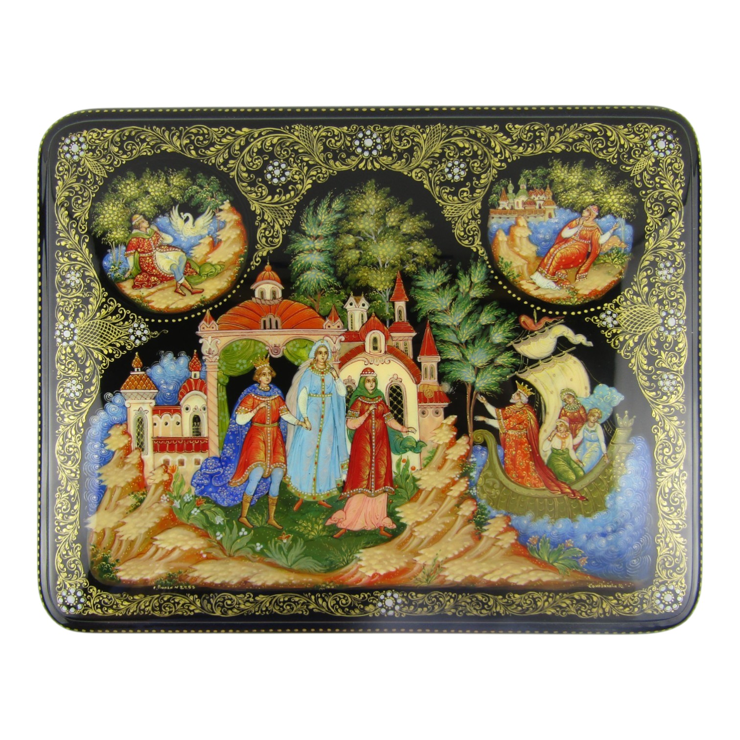 Large Russian Lacquer Miniature Box Palekh Kholui Fairy Tale 7.5" Mache
