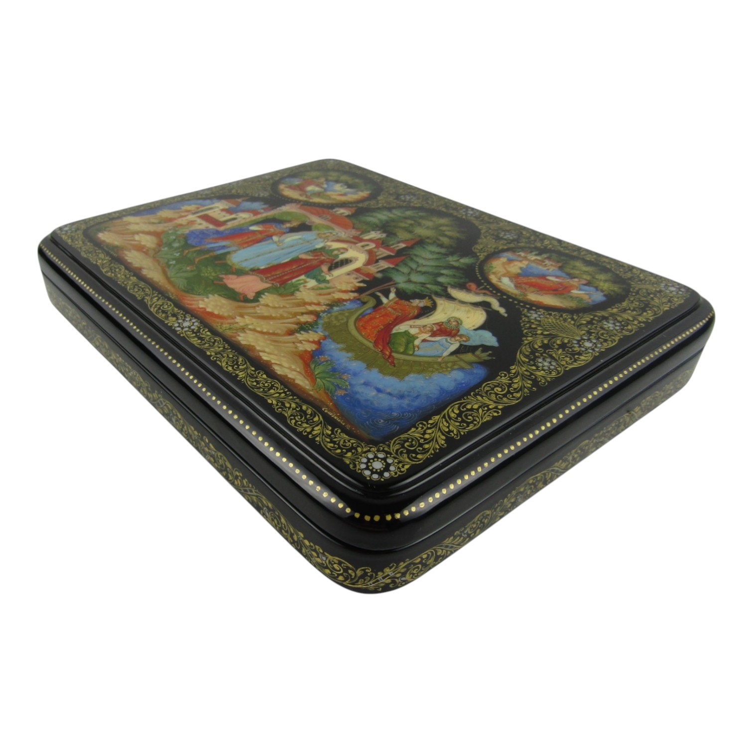 Large Russian Lacquer Miniature Box Palekh Kholui Fairy Tale 7.5" Mache
