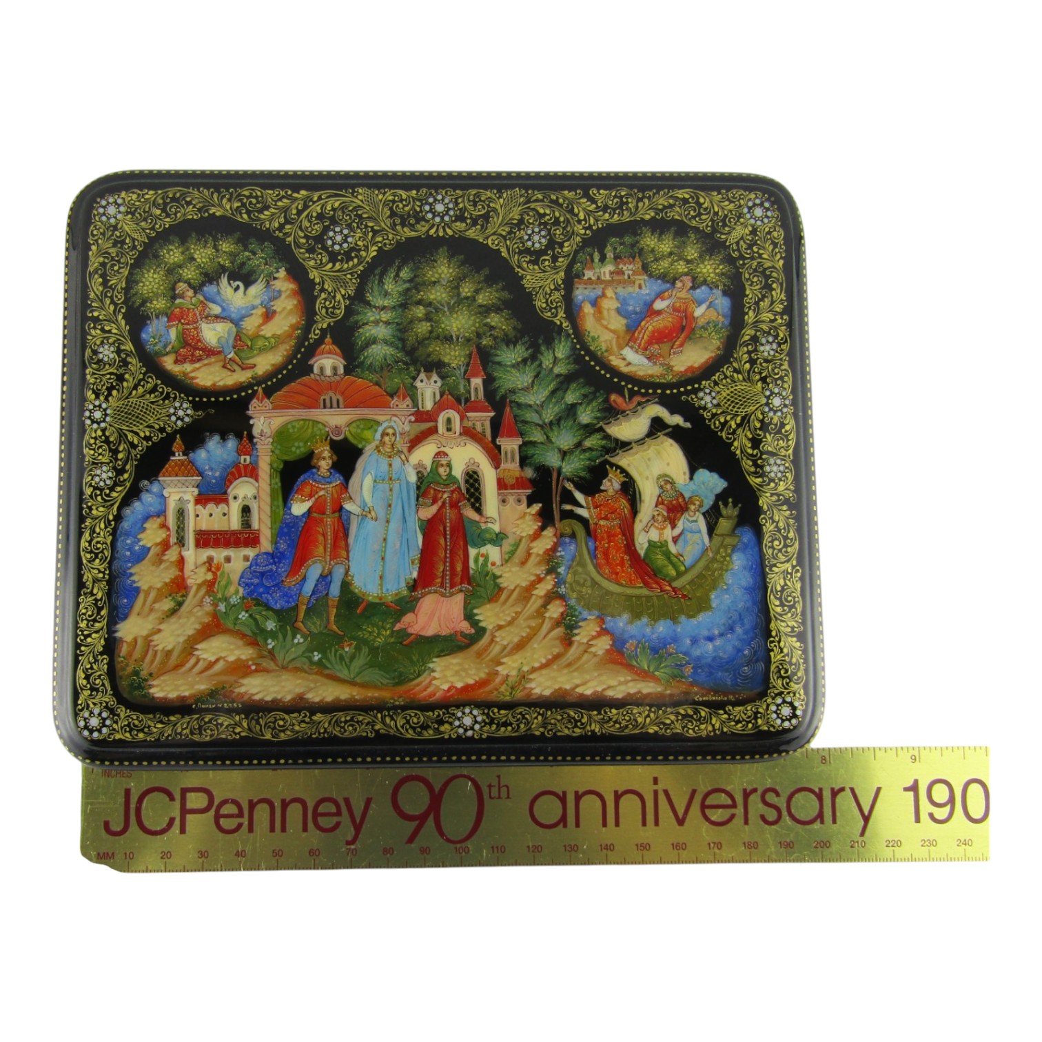 Large Russian Lacquer Miniature Box Palekh Kholui Fairy Tale 7.5" Mache