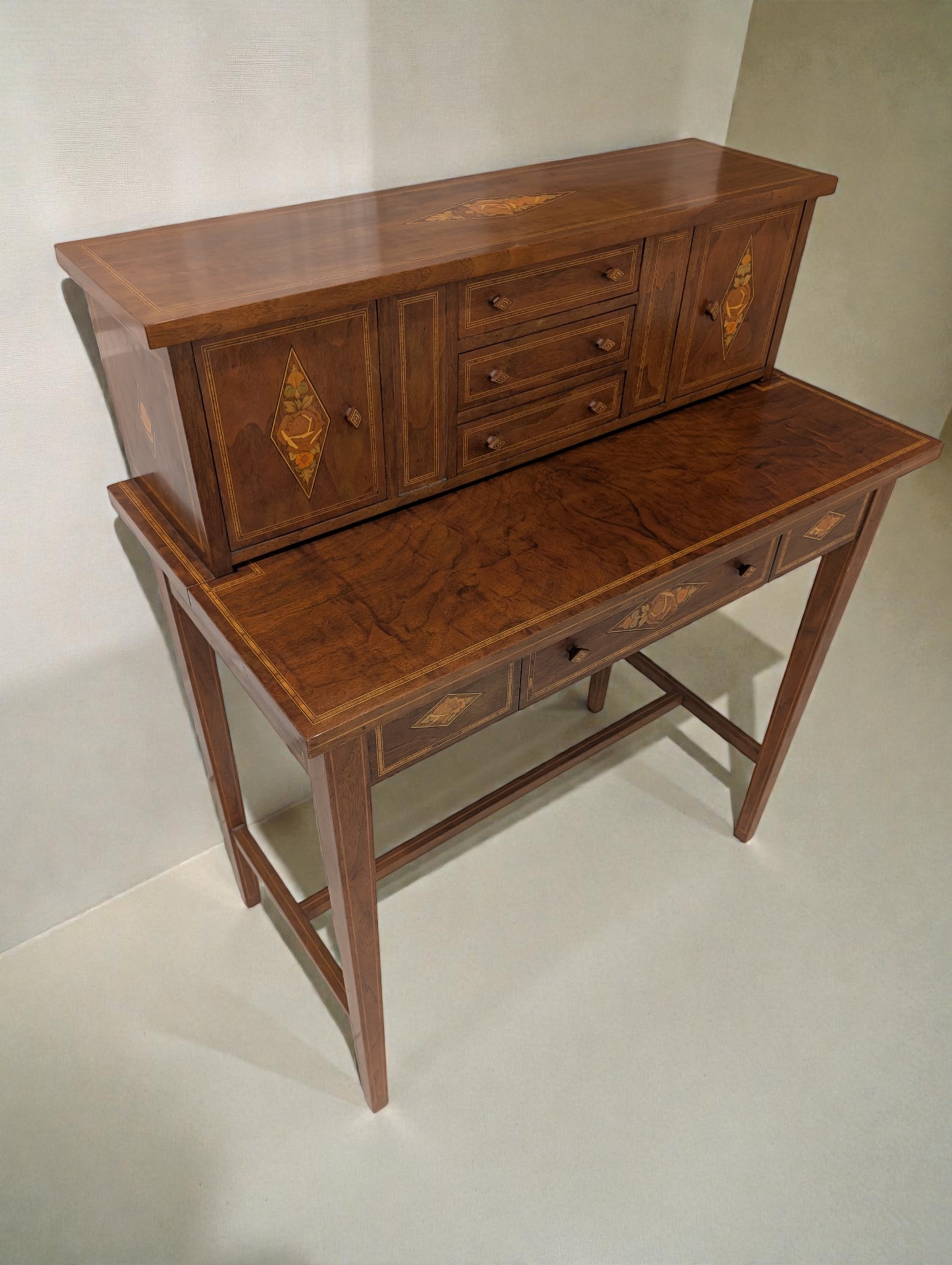 Antique Sheraton Revival Inlaid Mahogany Lady’s Writing Desk Secret Compartment