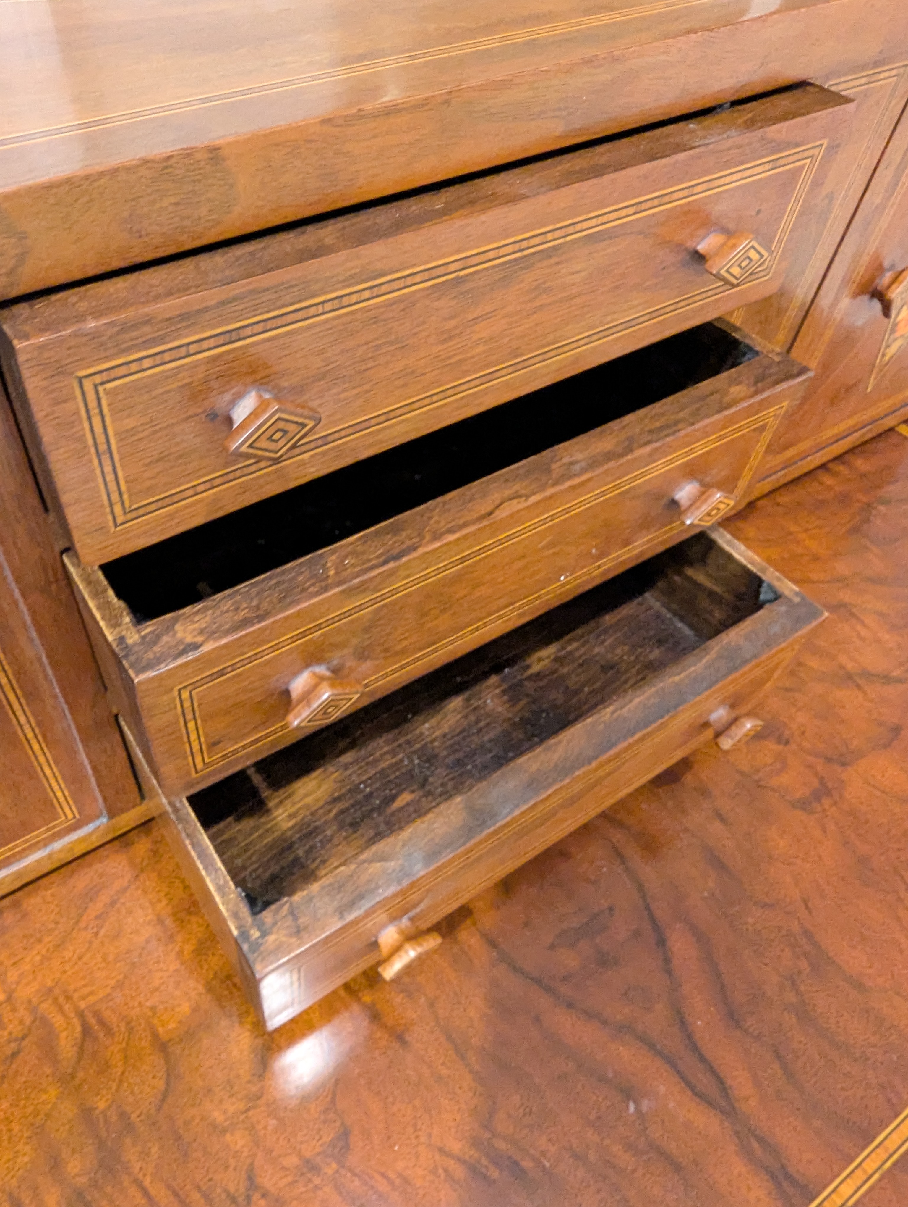 Antique Sheraton Revival Inlaid Mahogany Lady’s Writing Desk Secret Compartment