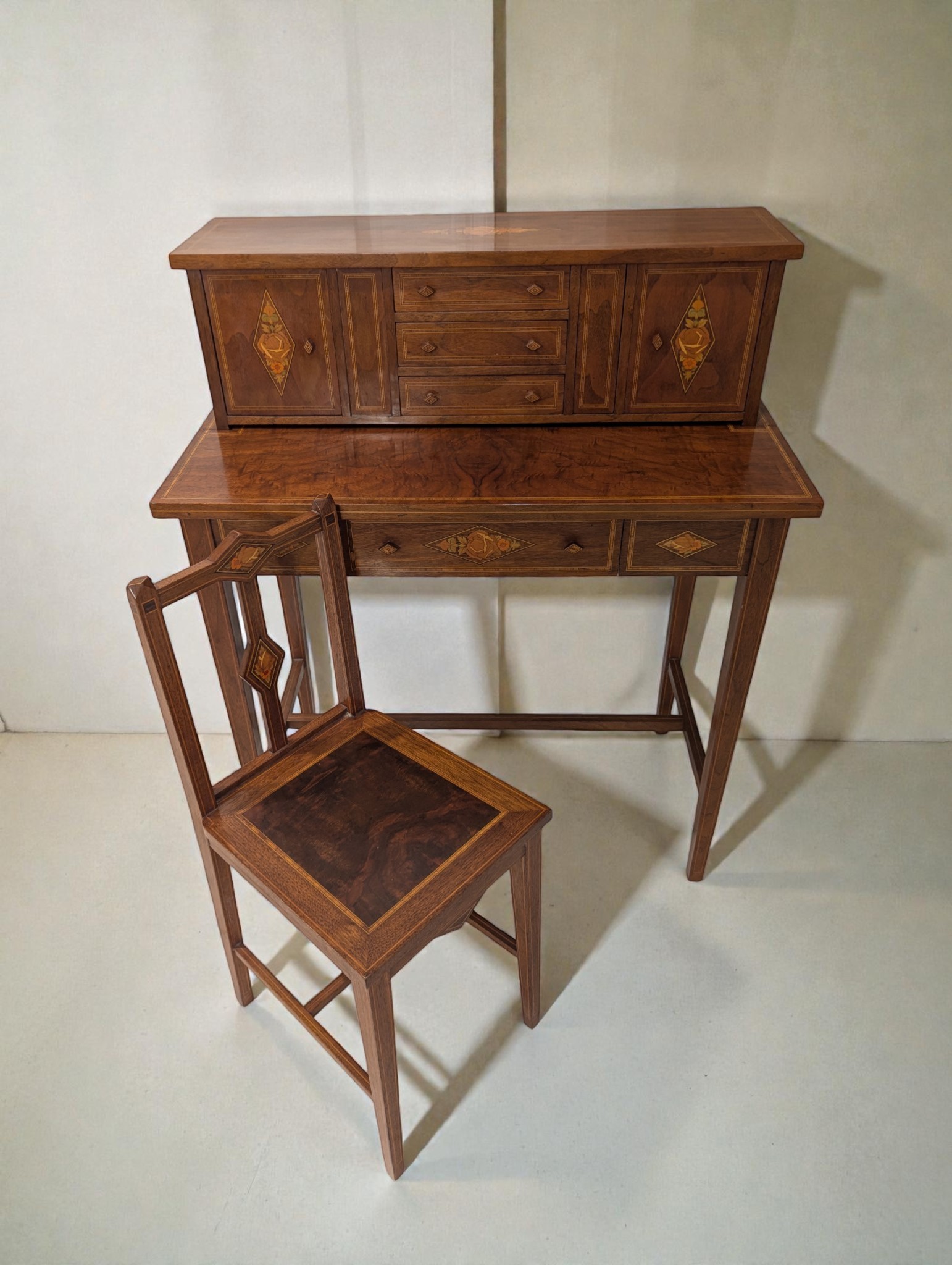 Antique Sheraton Revival Inlaid Mahogany Lady’s Writing Desk Secret Compartment