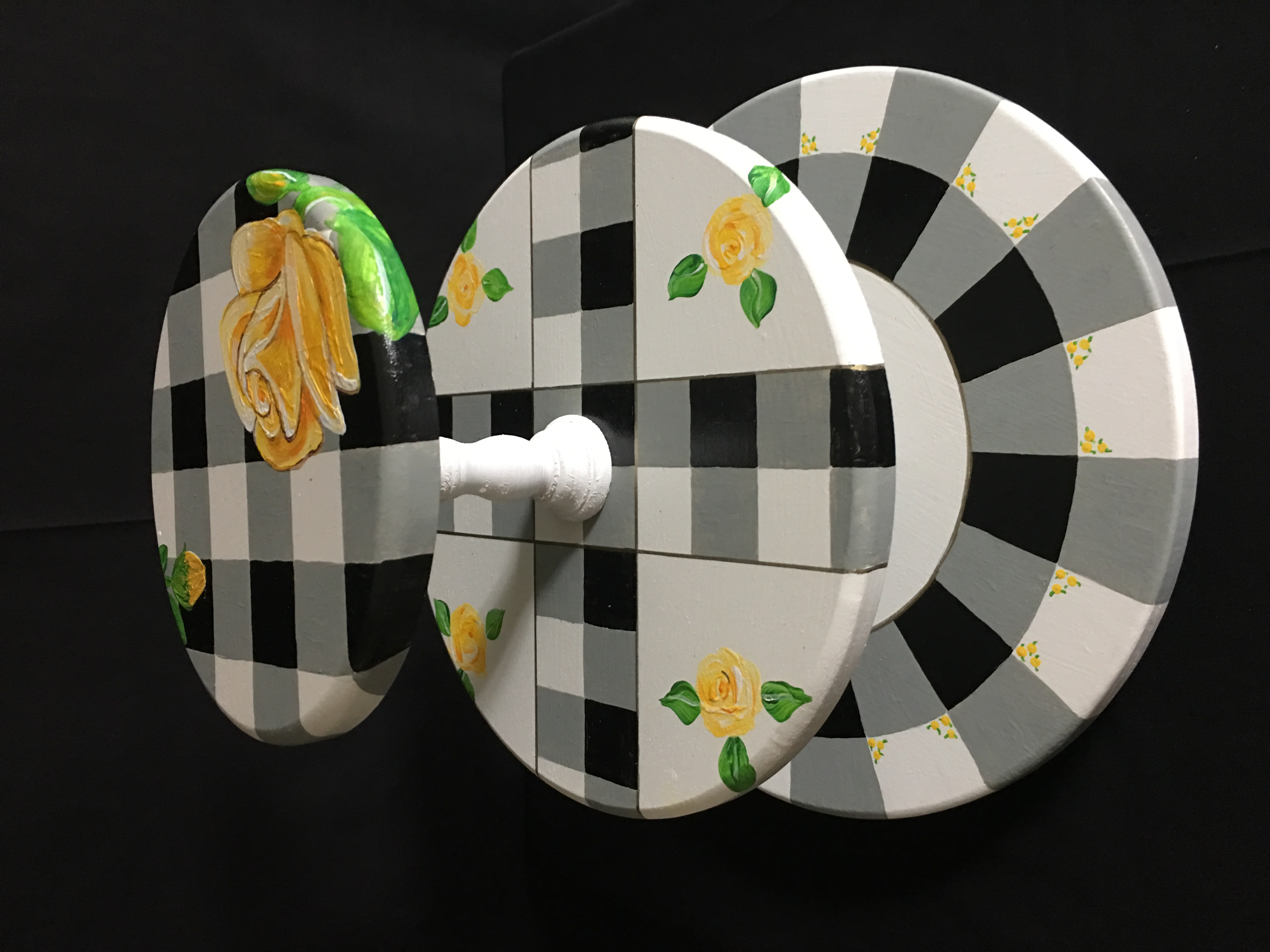 Yellow Rose and Buffalo Plaid 3 tier revolving tray