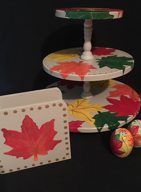 Fall Leaves, 3 tier revolving tray