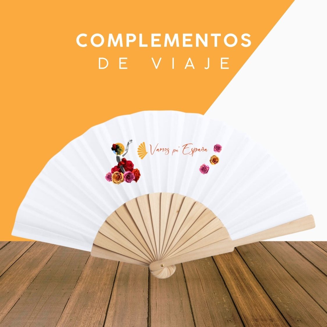 Abanico de madera con flamenca