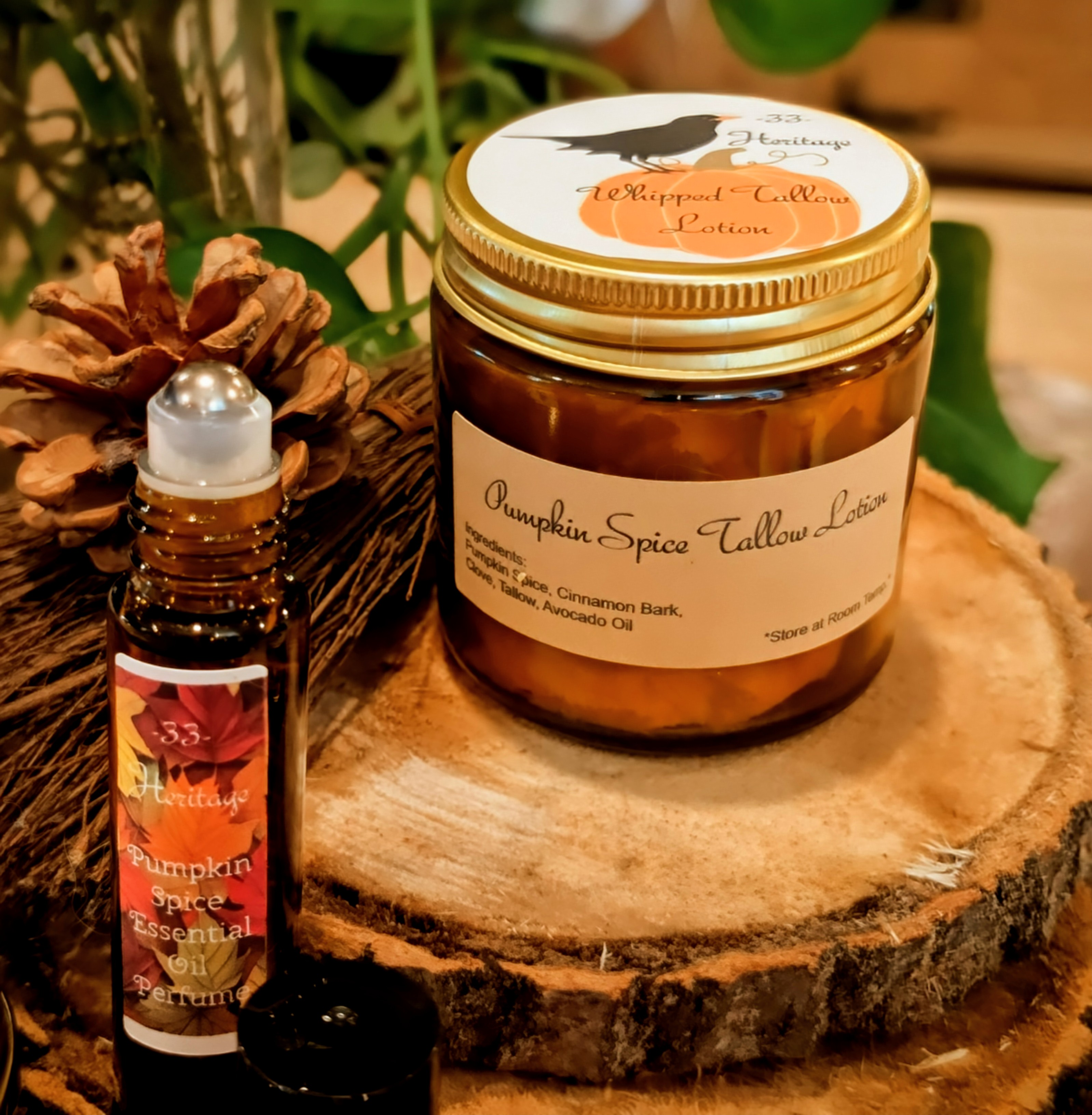 Pumpkin Spice Tallow Lotion & Essential Oil perfume Set