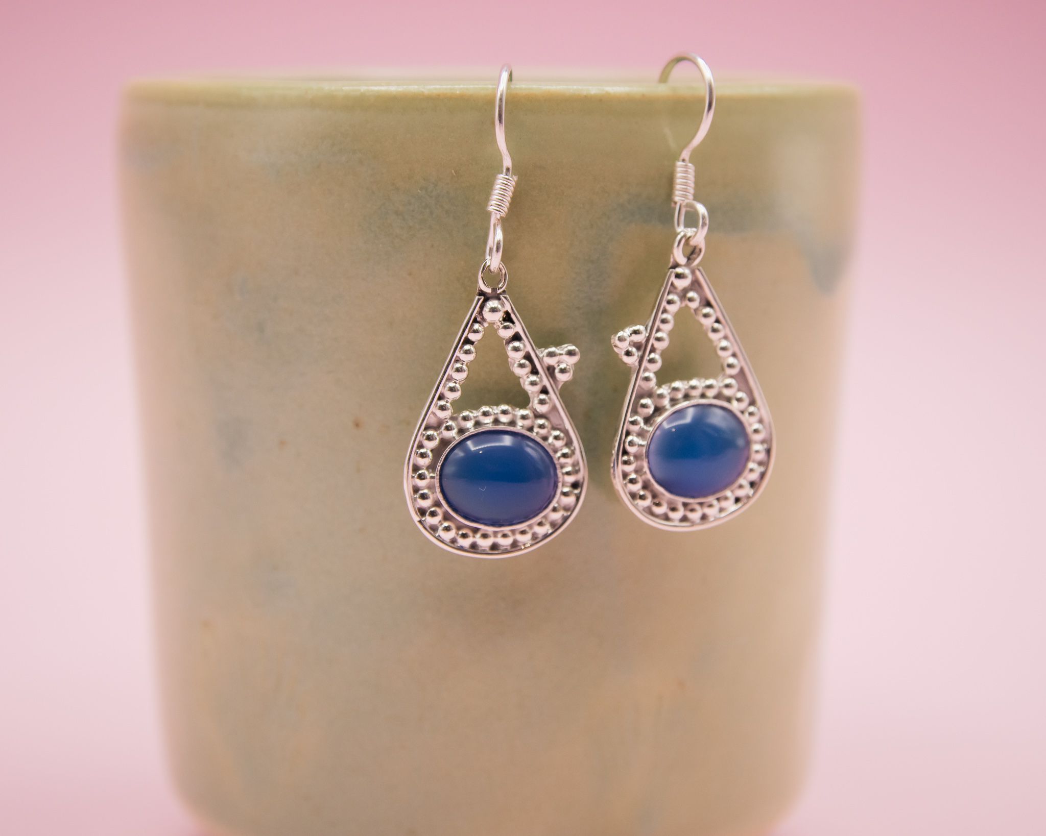 Pendientes de plata con ágata azul