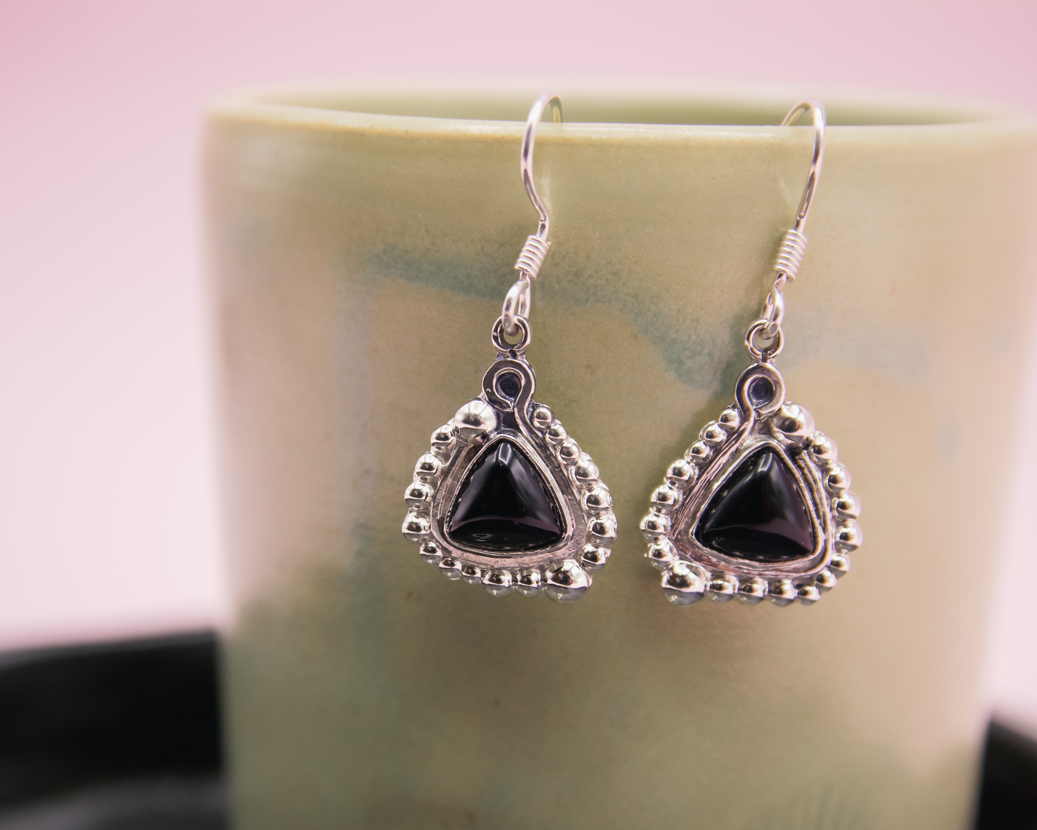 Pendientes de plata con obsidiana negra