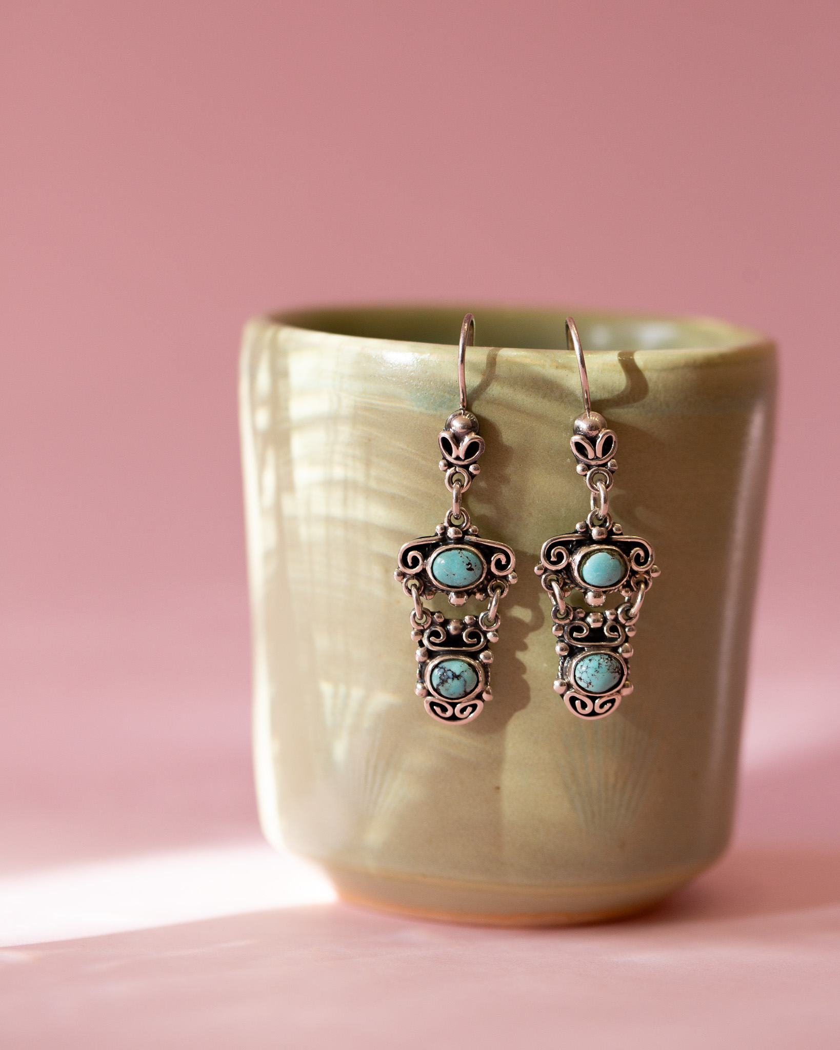 Pendientes de plata con dos turquesa