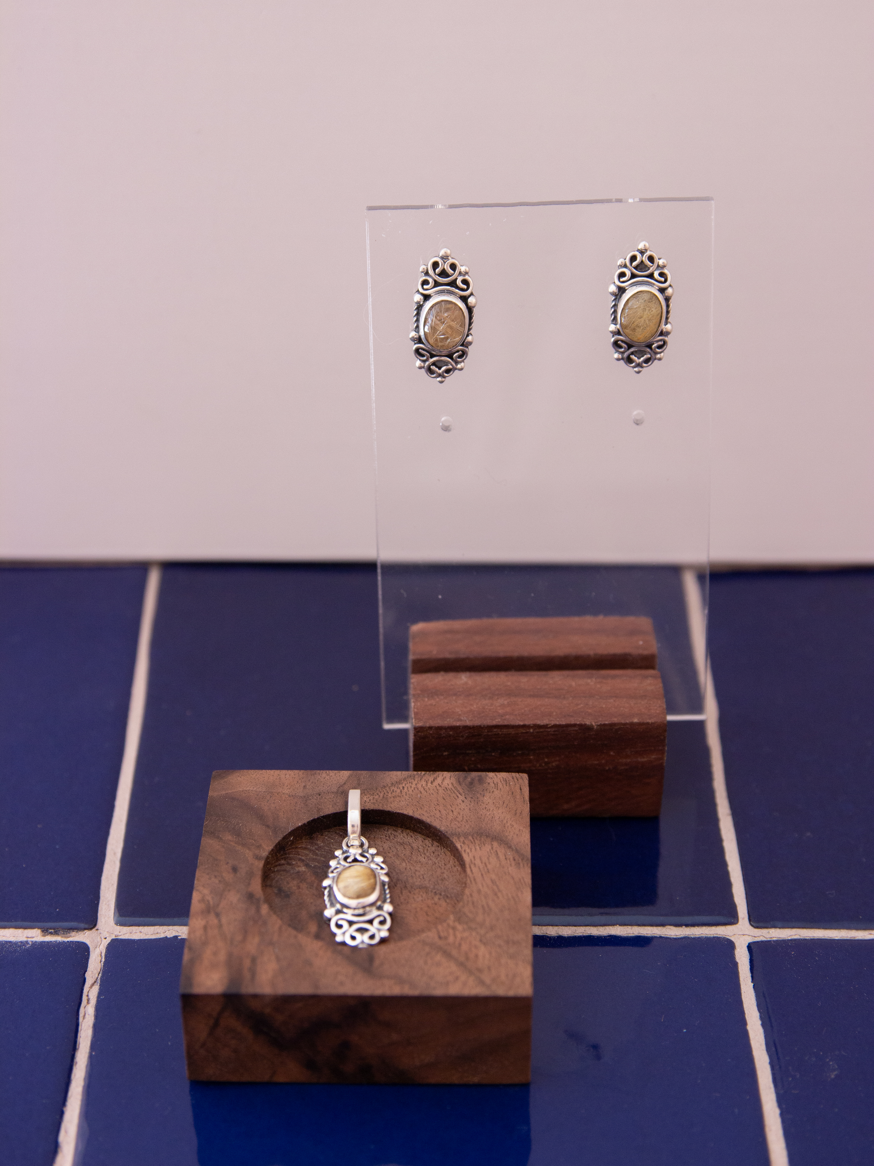 Juego de plata con cuarzo rutilado