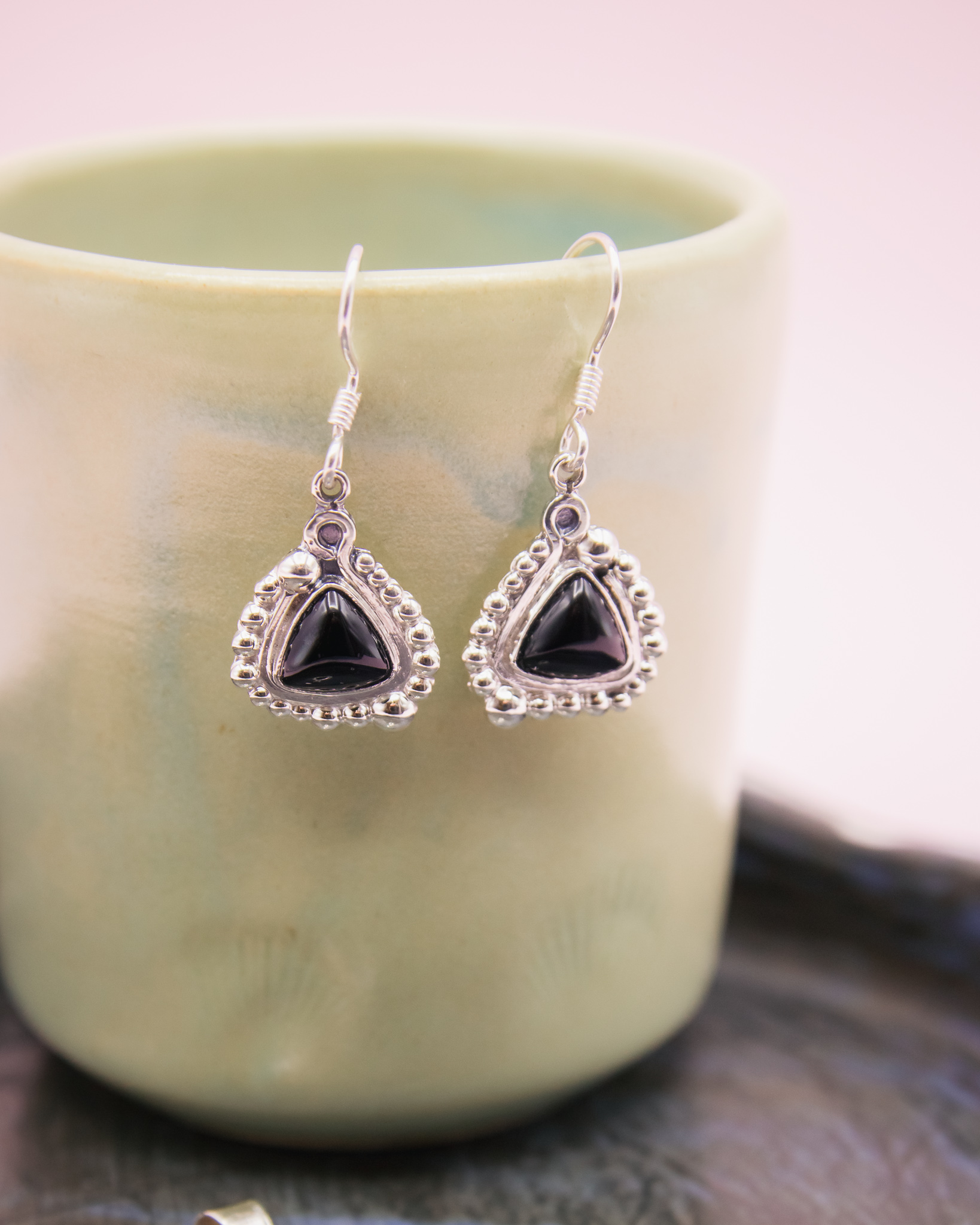 Pendientes de plata con obsidiana negra