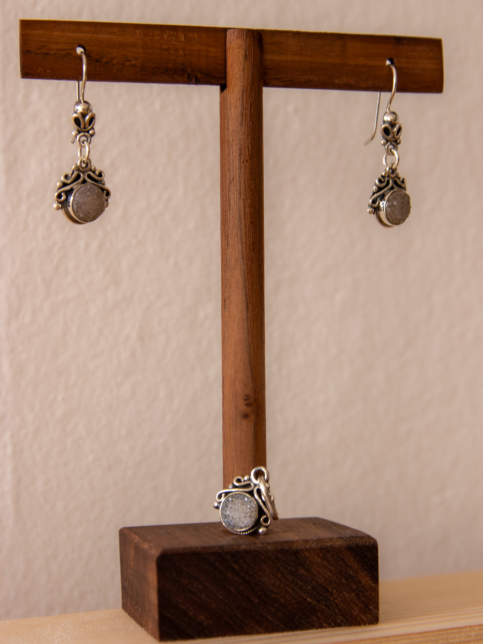 Juego de plata con cuarzo druzy