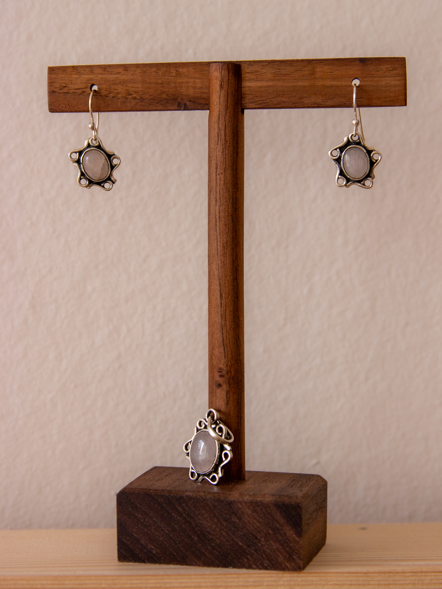 Juego de plata con cuarzo rosa