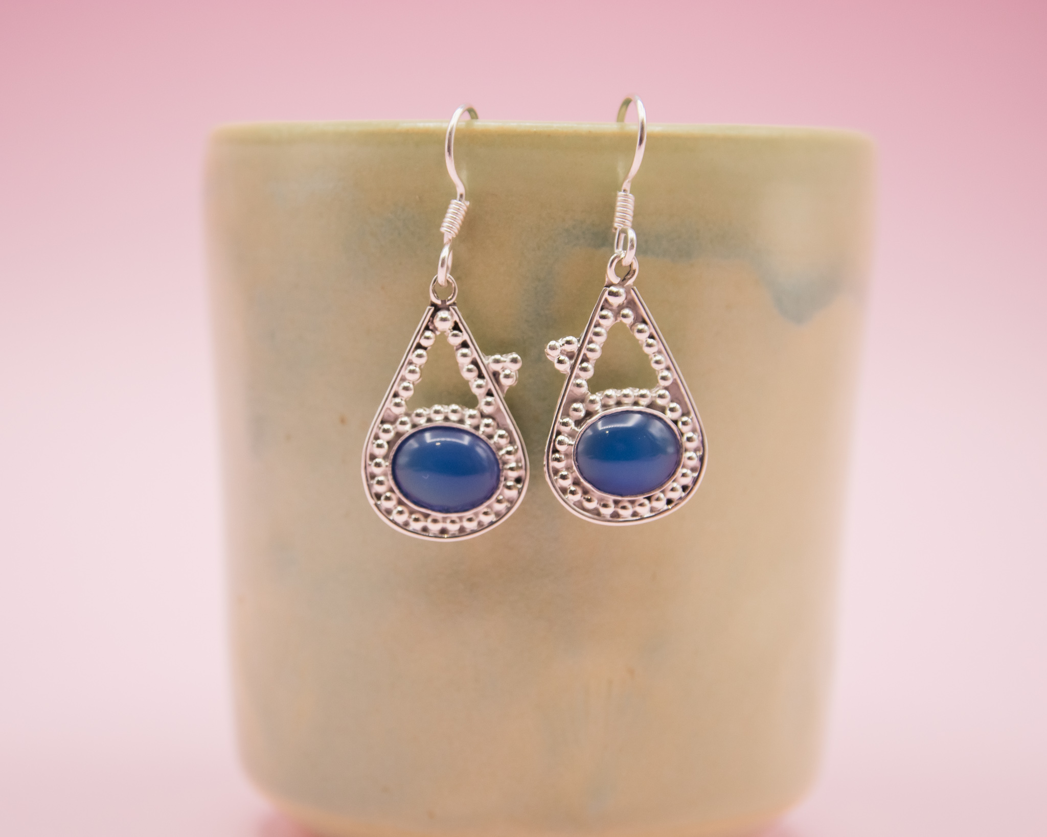 Pendientes de plata con ágata azul