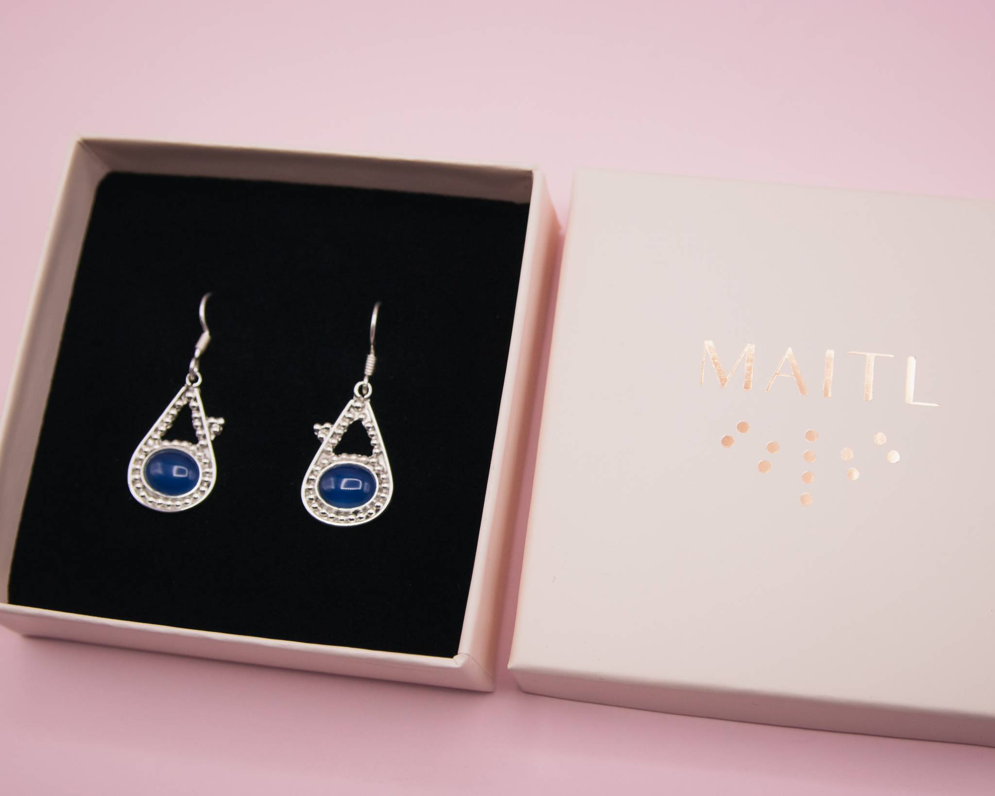 Pendientes de plata con ágata azul