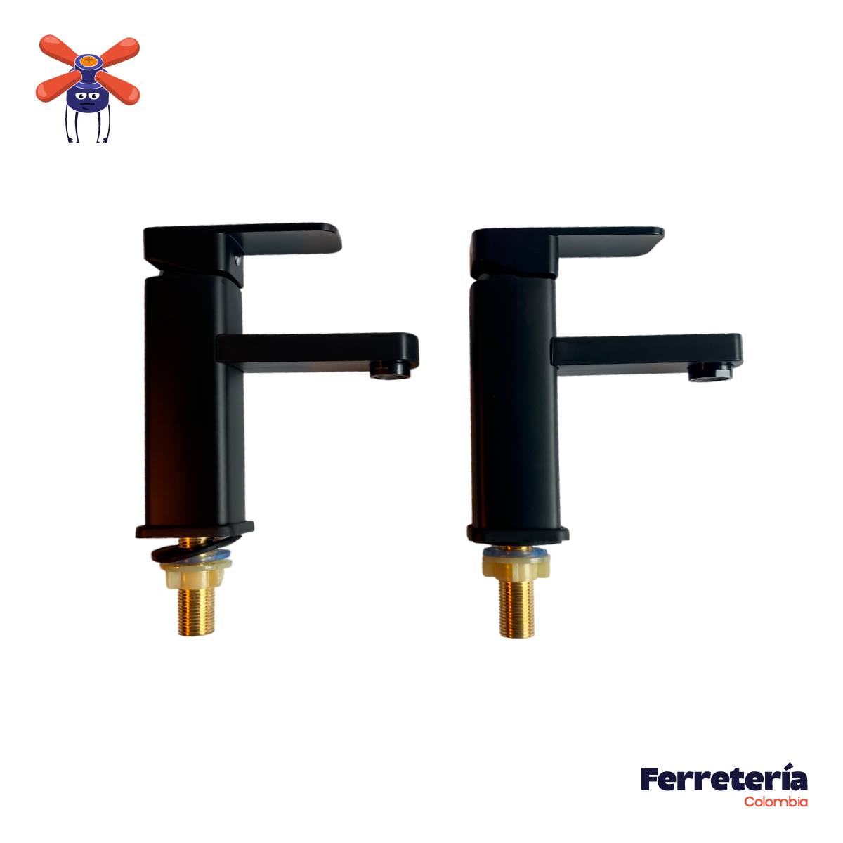 Set X2 Llaves Lavamanos Baño Gapor Baja Negro Mate