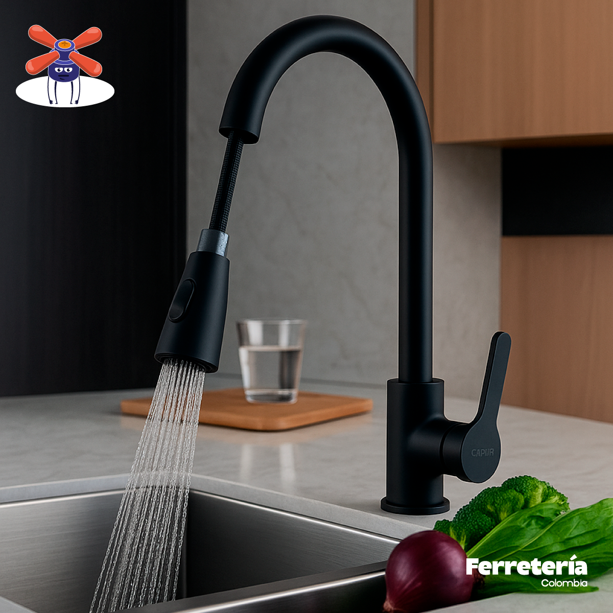 Mezclador Lavaplatos Cocina Mate Extraíble Gapor