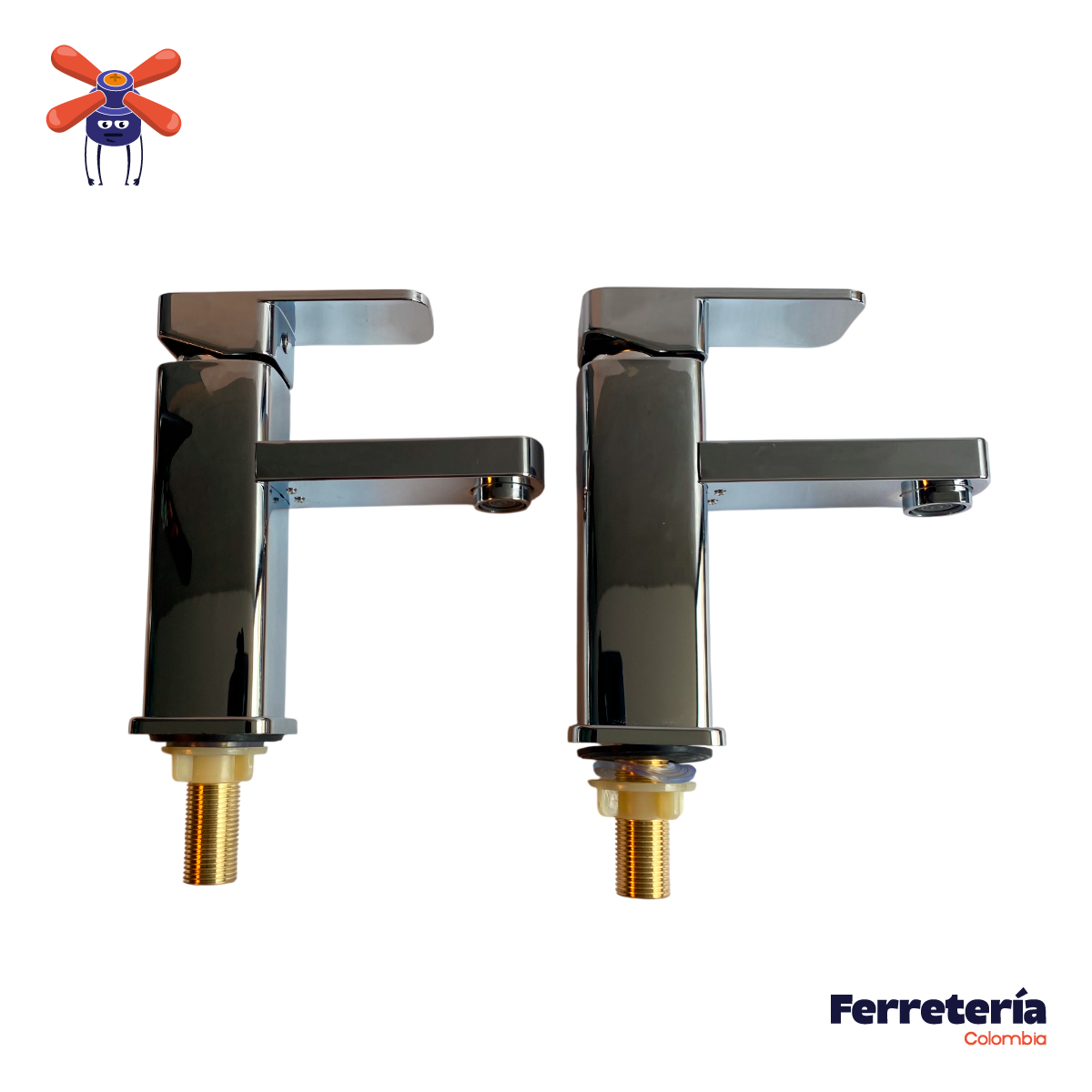 Set X2 Llave Lavamanos Baño Gapor Baja Gris Cromado