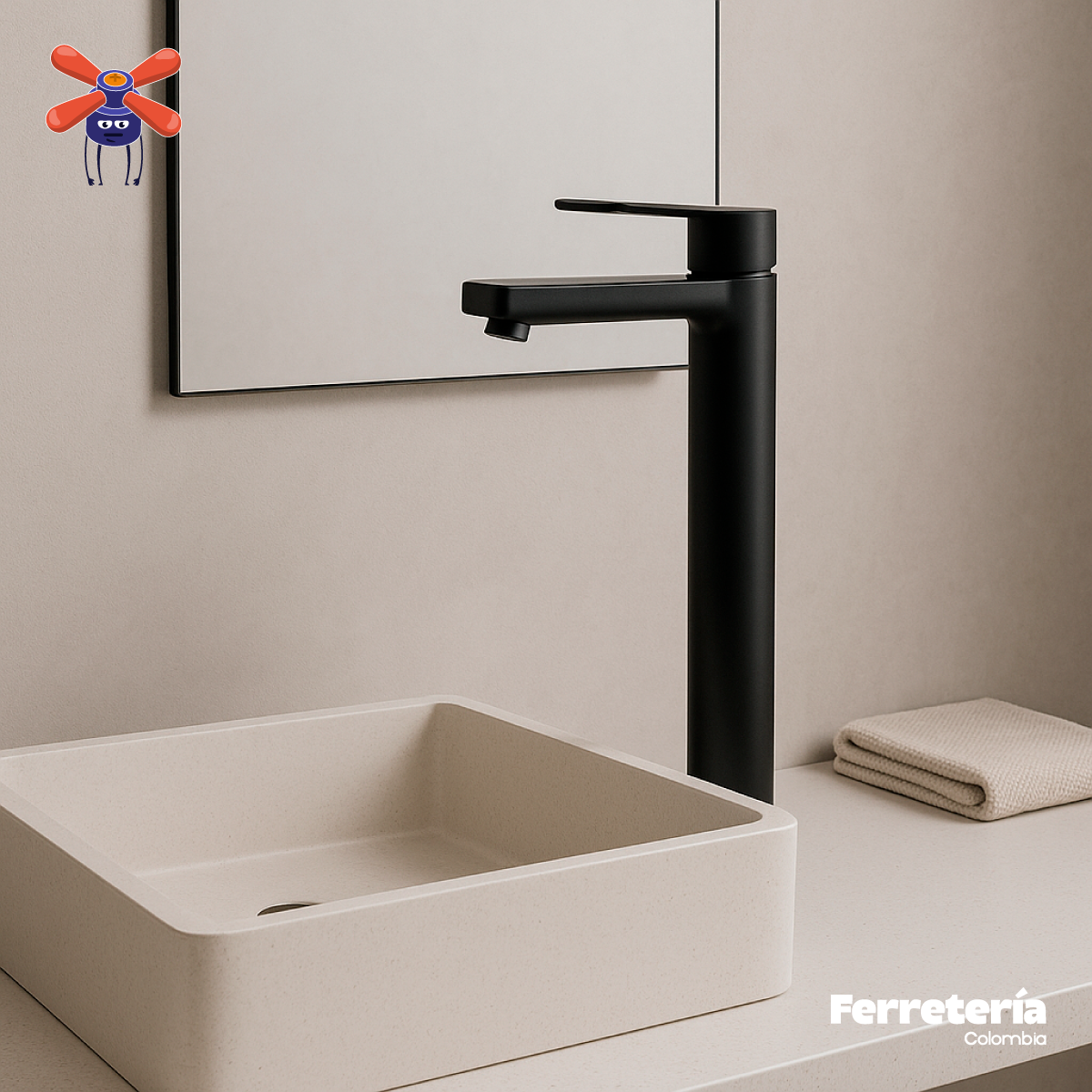 Llave Lavamanos Baño Gapor Alta Negro Mate