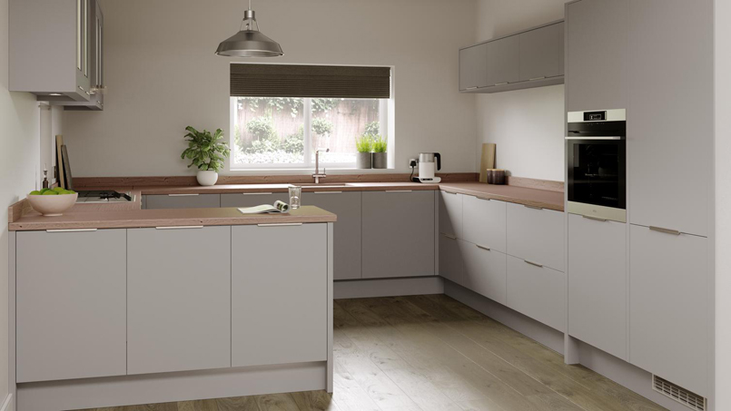 Cuisine d'exposition en G beige mat -70%