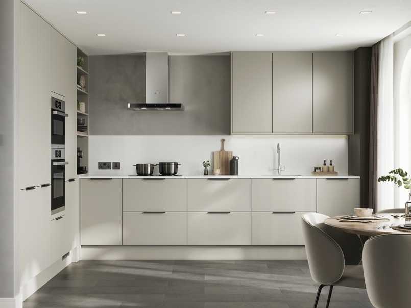 Cuisine d'exposition en L gris clair -70%