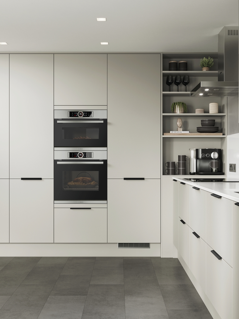 Cuisine d'exposition en L gris clair -70%