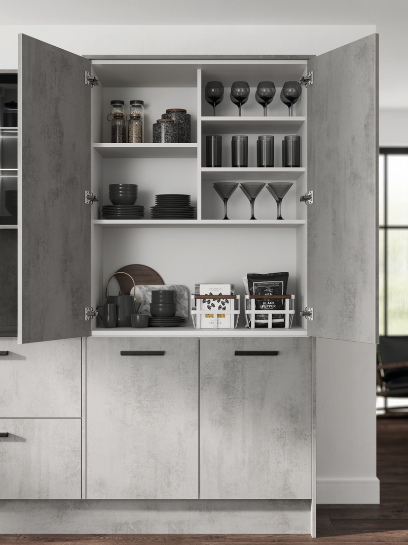 Cuisine d'exposition avec îlot central effet béton -70%