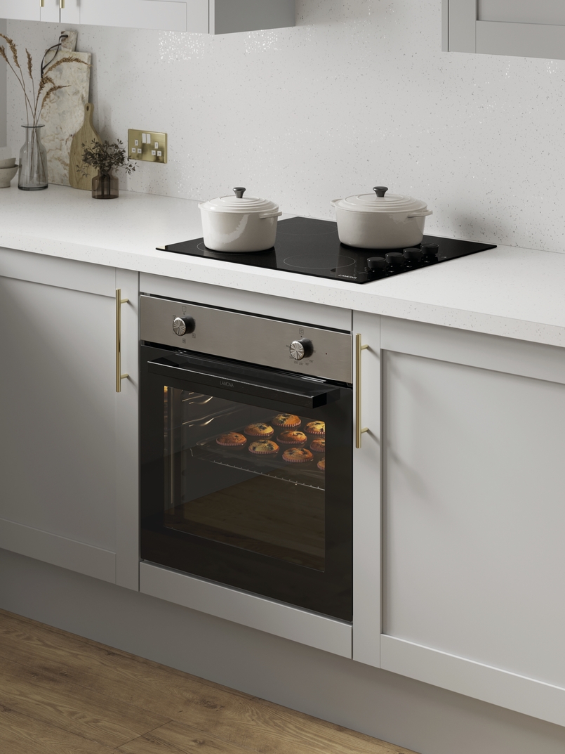 Cuisine d'exposition portes à cadre gris et laiton -70%