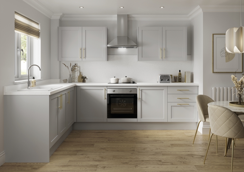 Cuisine d'exposition portes Ă cadre gris et laiton -70%