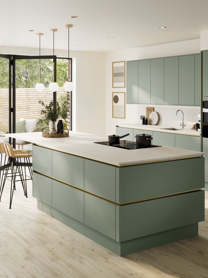 Cuisine d'exposition vert sauge laiton -70%