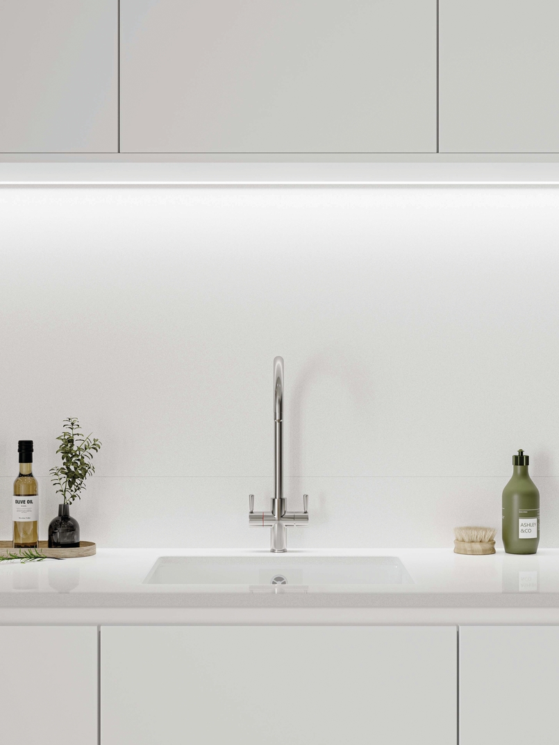 Cuisine d'exposition en L blanc pur -70%