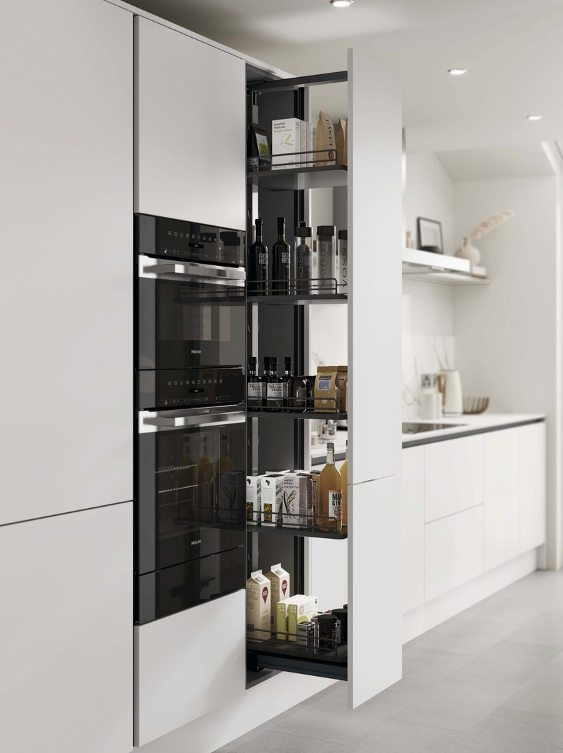 Cuisine d'exposition avec îlot central XXL ciment et blanc -70%