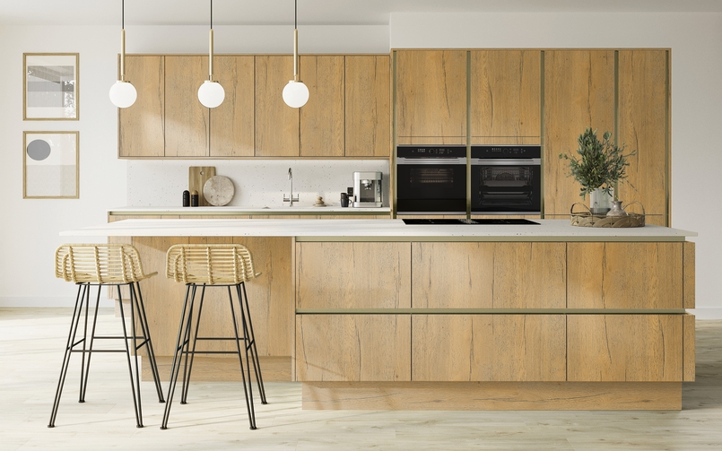 Cuisine d'exposition avec îlot chêne naturel -70%