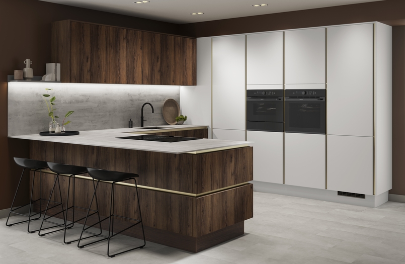 Cuisine d'exposition noyer et blanc pur -70%