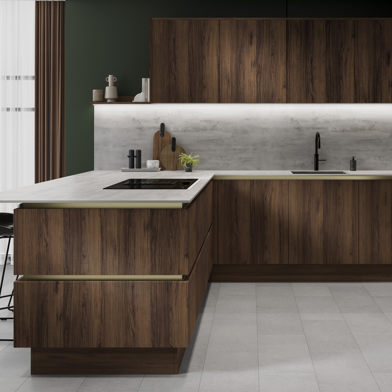 Cuisine d'exposition noyer et blanc pur -70%