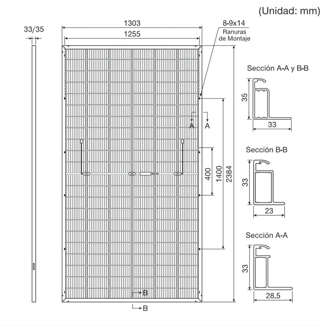 Panel Solar LESSO Módulo bifacial TOPCon tipo N 210 705W