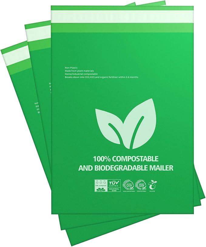 Eco Mailing Bags 12x16 (300x400mm) | Pack of 10/20/50/100 | Biodegradable and Home Compostable | EN13432 Certified | Sustainable | Zero Waste | Postage Bags | Plastic Free (10)