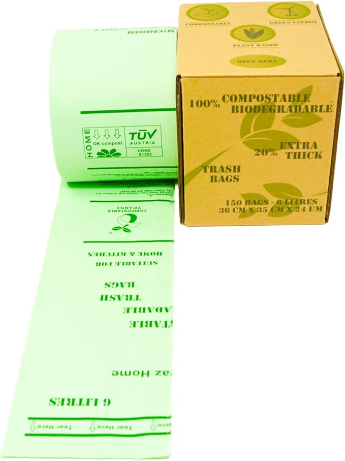 Strongest Garbage Bags Compostable Biodegradable Bin Liners 6L/10L/30L Food Waste Bags Made from Plants with Certificate EN13432 for Home & Kitchen Bin Liners in Kraft Box