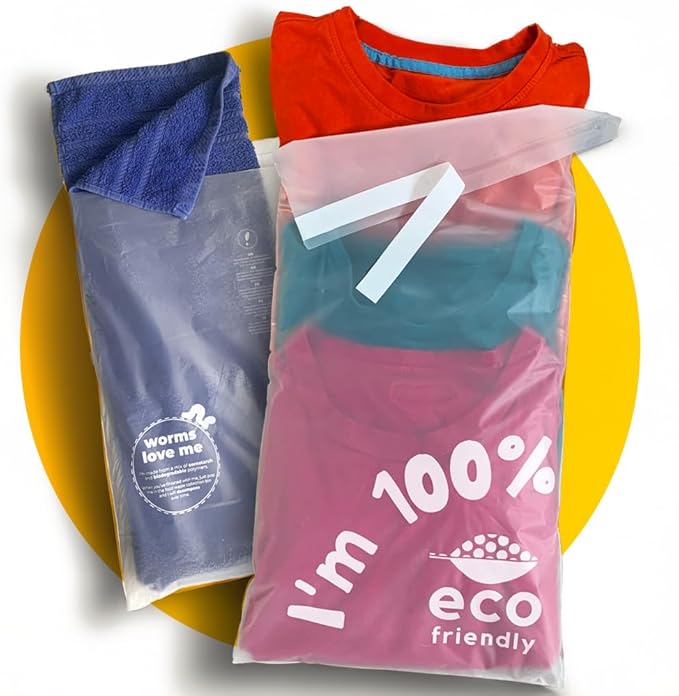 10 x 18” Compostable Poly Bags for Clothes | Eco Friendly Translucent Packaging Bags with Peel & Seal Lip (Pack of 50)