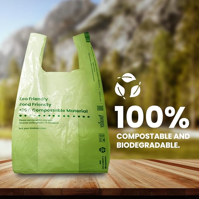 20L Compostable Food Waste Bags Large and Heavy-duty Shopping Bags (50 Counts) Biodegradable and Compostable Carrier Bag with Handles Ideal for Retail Checkout and Use as Food Bin Liners
