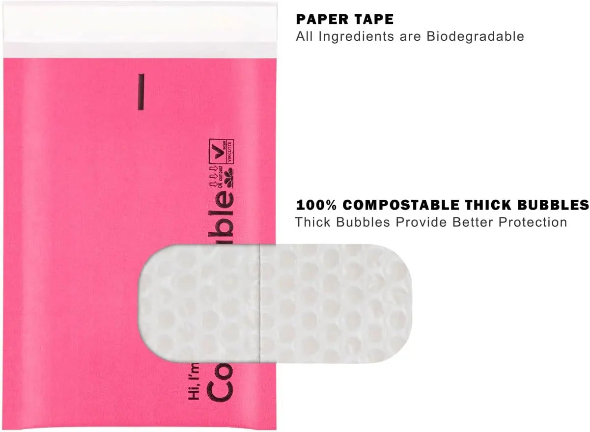 Biodegradable Bubble Mailers – 25 Pack, Eco-Friendly Padded Envelopes, Self-Seal Compostable Mailers for Shipping & Packaging, Durable & Plastic-Free (6 x 10 )